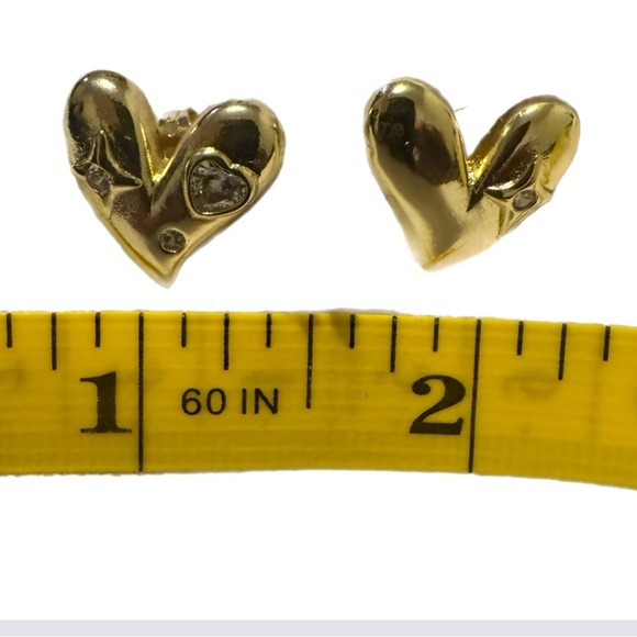 14k Gold Plated Heart Stud Pierced Earrings w/ Cubic Zirconia - Picture 3 of 3